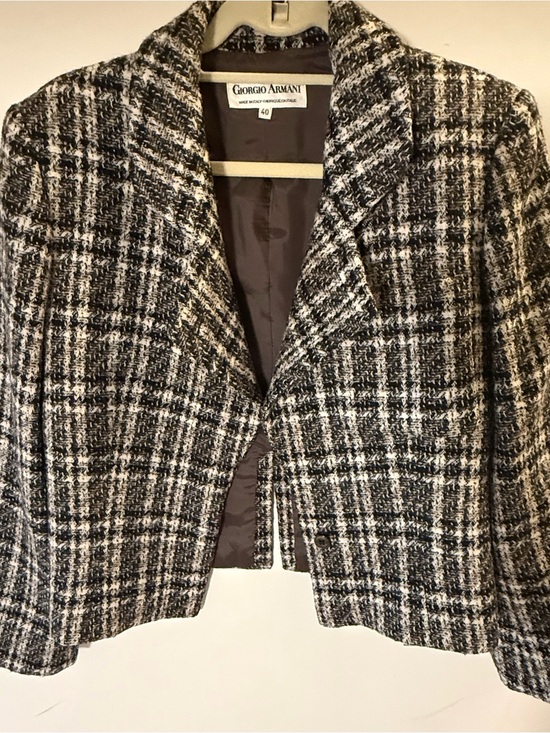 Giorgio Armani Jackets & Blazers - Giorgio ARMANI Black & White Plaid Cropped Wool Jacket Vintage 1980s